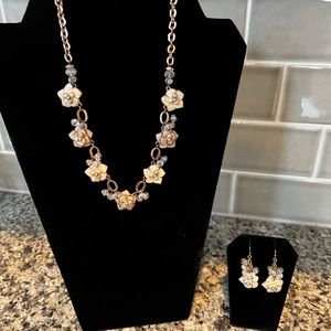 Rose Gold Flower Necklace & Earring Set
